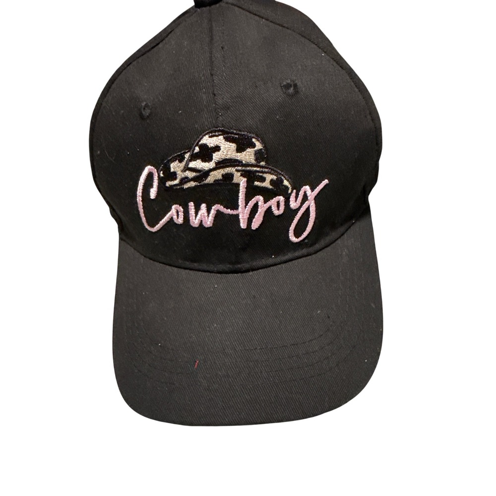 Old East Main Co Black Cowboy Hat Embroidered Baseball Cap Pink Cow Print NWT